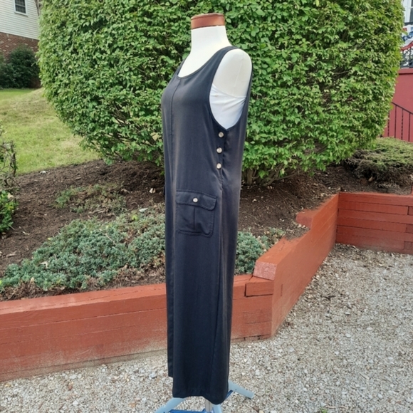 Talbots Vintage 90's Overalls Jumper Pocket Dress Tencel Lyocell Black Small - Picture 10 of 12